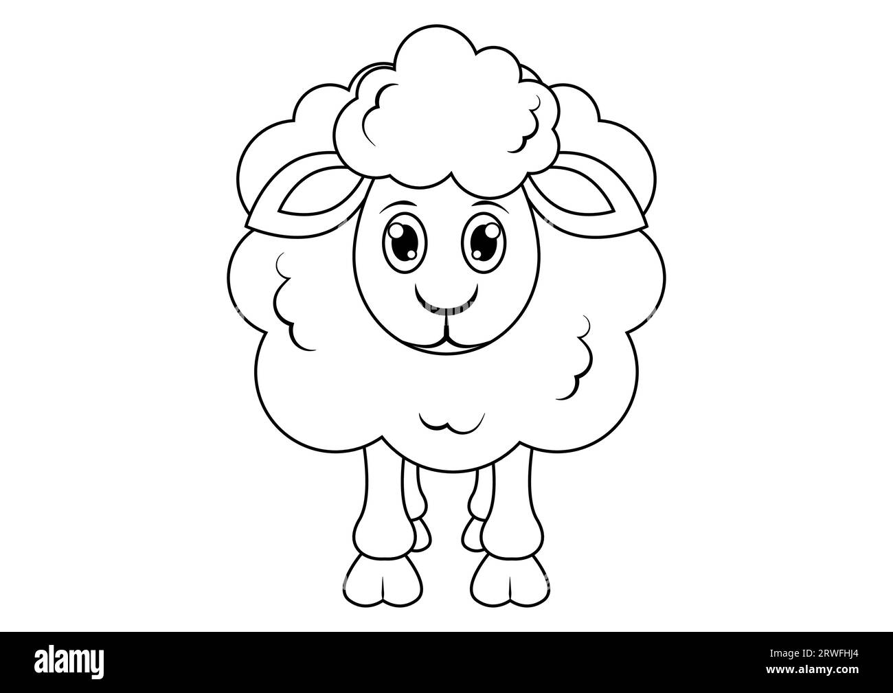 Black and White Sheep Cartoon Character Vector. Coloring Page of a Sheep Stock Vector