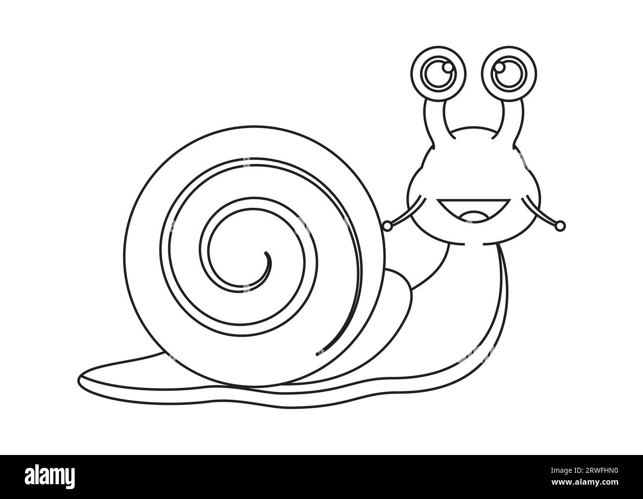 Black and White Snail Cartoon Character Vector Illustration. Coloring Page of a Snail Stock Vector