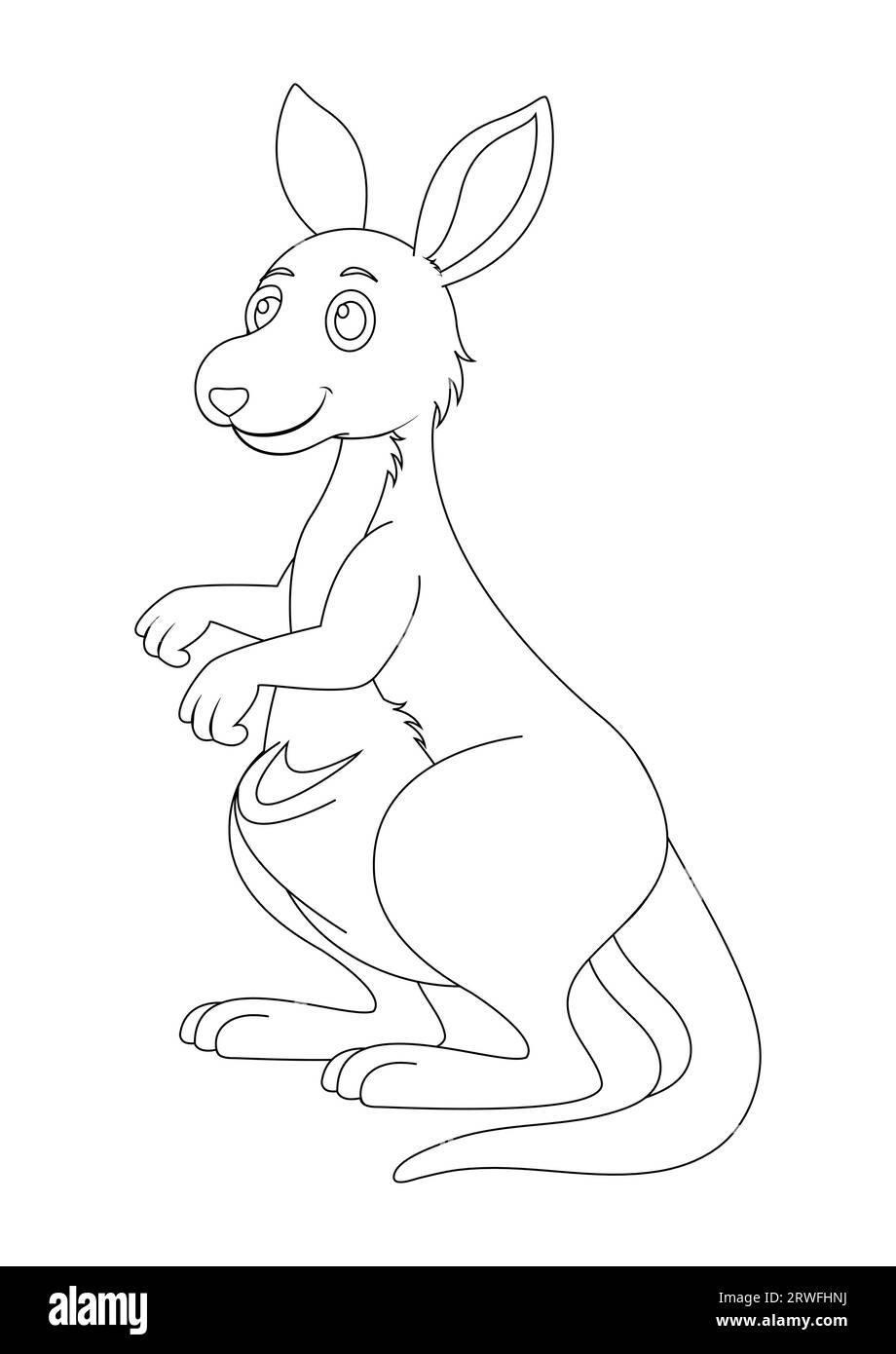 Black and White Kangaroo Cartoon Character Vector. Coloring Page of a Kangaroo Stock Vector