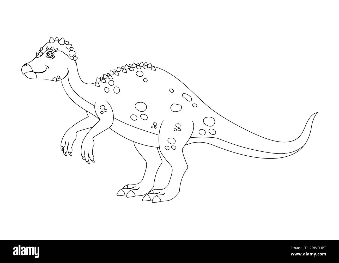 Black and White Pachycephalosaurus Dinosaur Cartoon Character Vector. Coloring Page of a Pachycephalosaurus Dinosaur Stock Vector