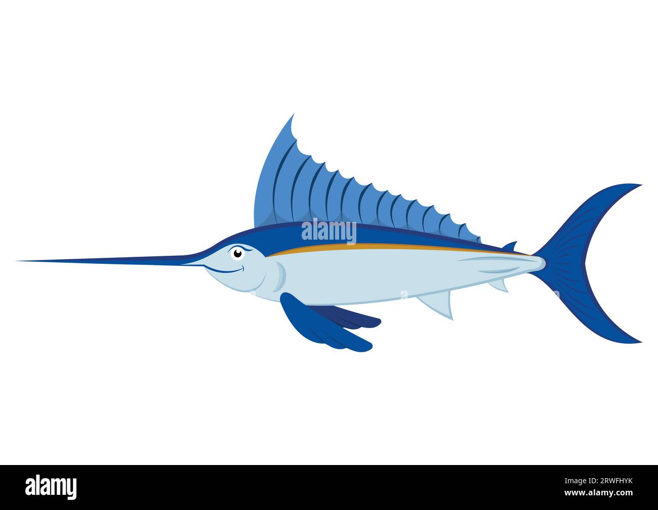 Ocean swordfish cartoon character vector isolated on white background Stock Vector