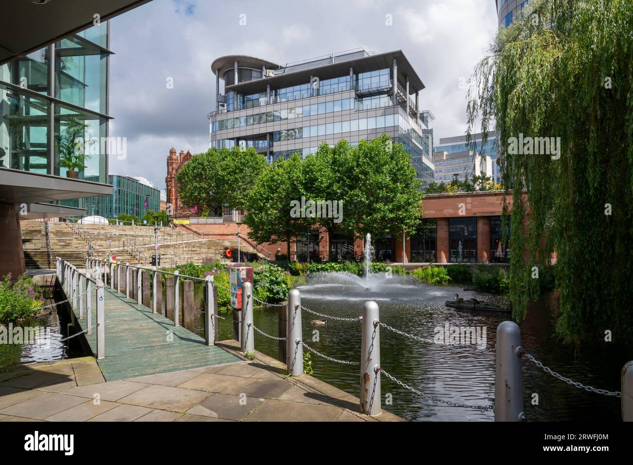 Rochdale Canal Lake situated beside the Bridgewater Hall in the middle of the city of Manchester, England. Stock Photo