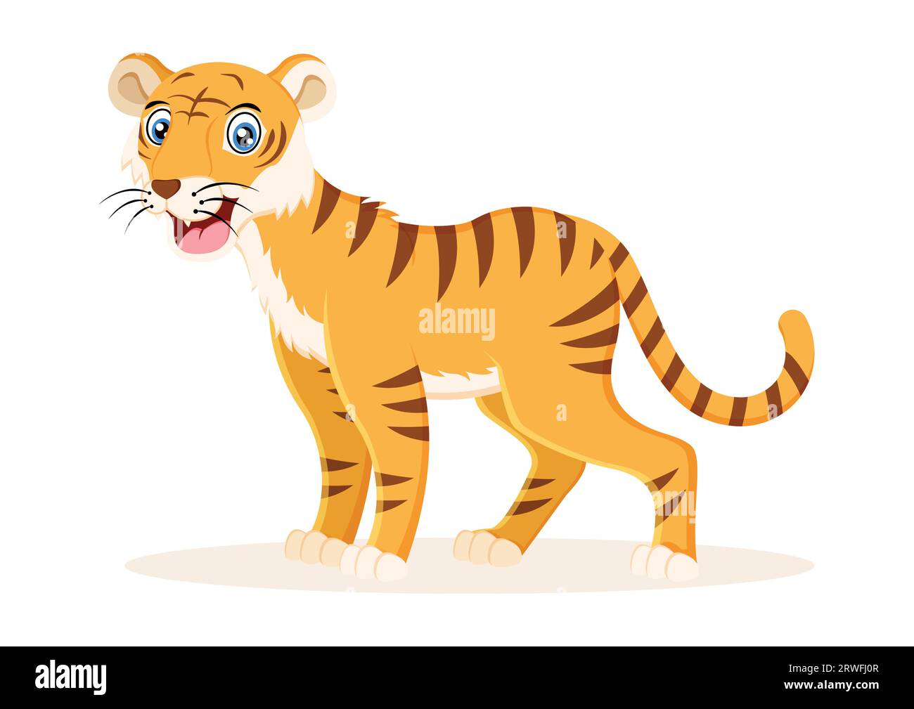 Cute smiling tiger cartoon character vector illustration on white background Stock Vector