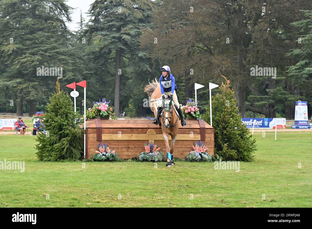 Louisa Milne Home on Future Plans, cross country phase of the CCI-L 4* competition Blenheim Palace International Horse Trials 2023, Woodstock , Oxford Stock Photo