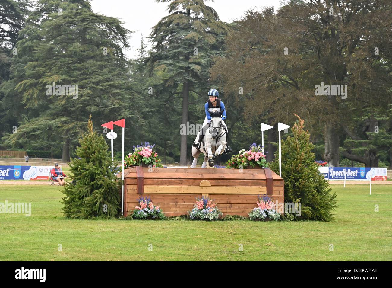 Cosby Green on Highly Suspicious, cross country phase of the CCI-L 4* competition Blenheim Palace International Horse Trials 2023, Woodstock , Oxfords Stock Photo
