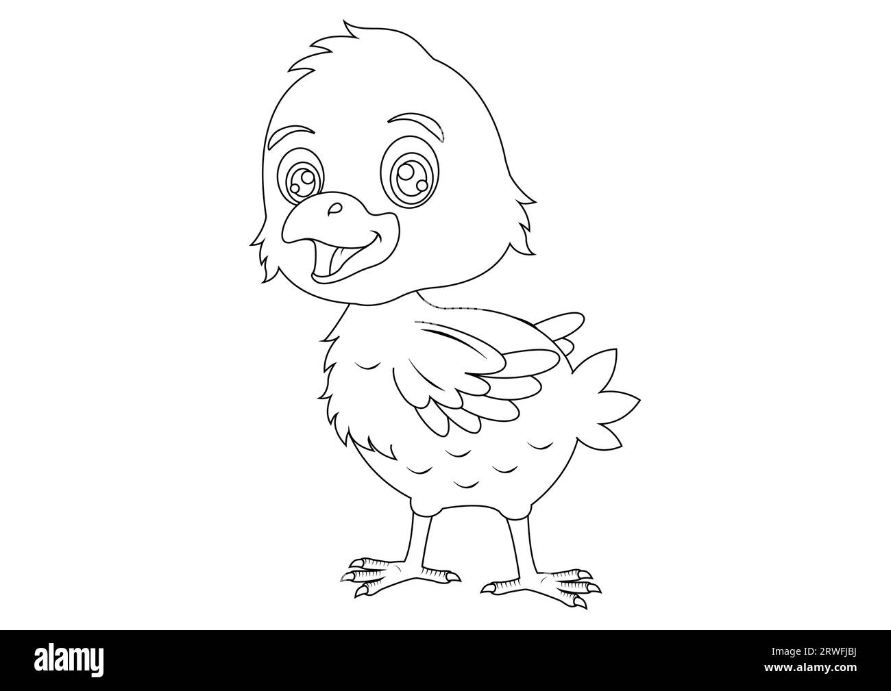 Black and white baby chicken cartoon character vector illustration. Coloring page of baby chicken Stock Vector