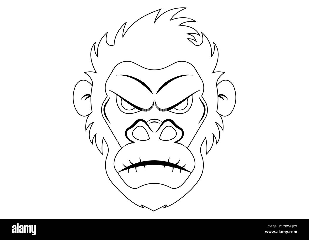 Black and White Gorilla Head Cartoon Vector. Coloring Page of a Gorilla Head Stock Vector