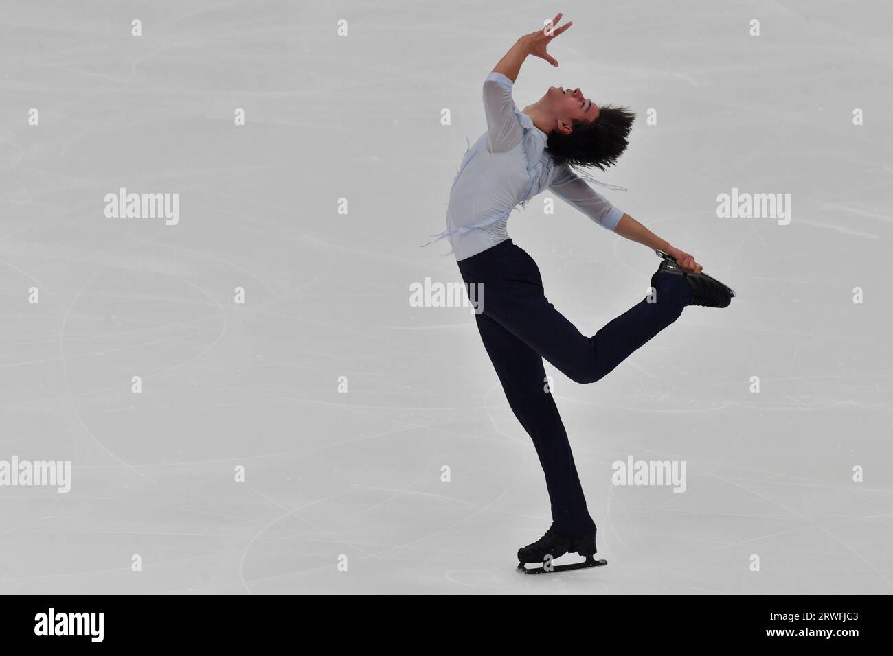 Moscow. Figure skater Pyotr Gumennik performs a free program in men's