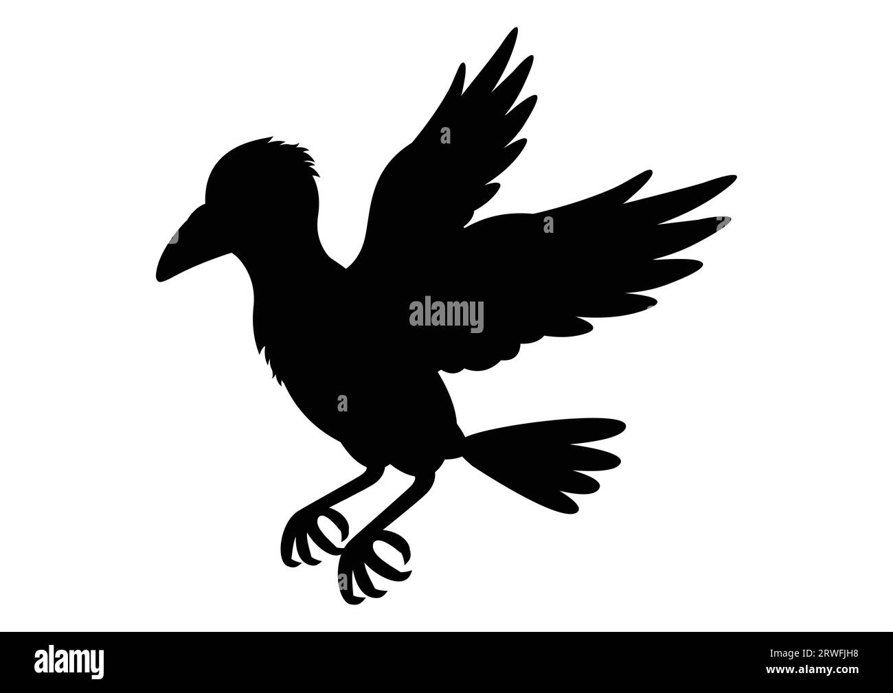 Crow silhouette vector illustration on white background. Black and white crow in flat style Stock Vector