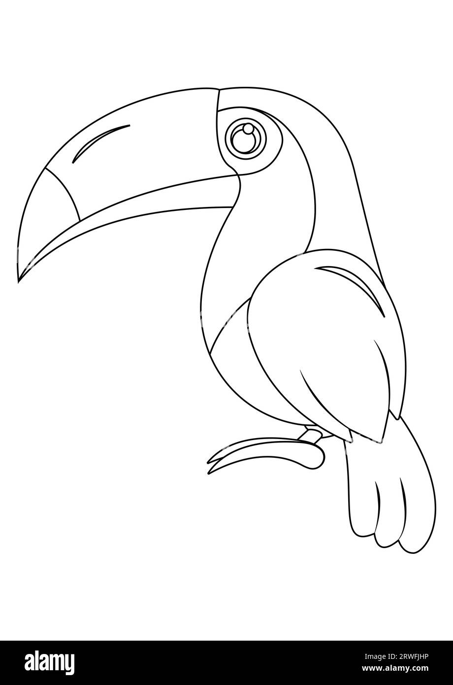 Black and White Toucan Bird Vector Illustration. Coloring Page of Toucan Bird Stock Vector