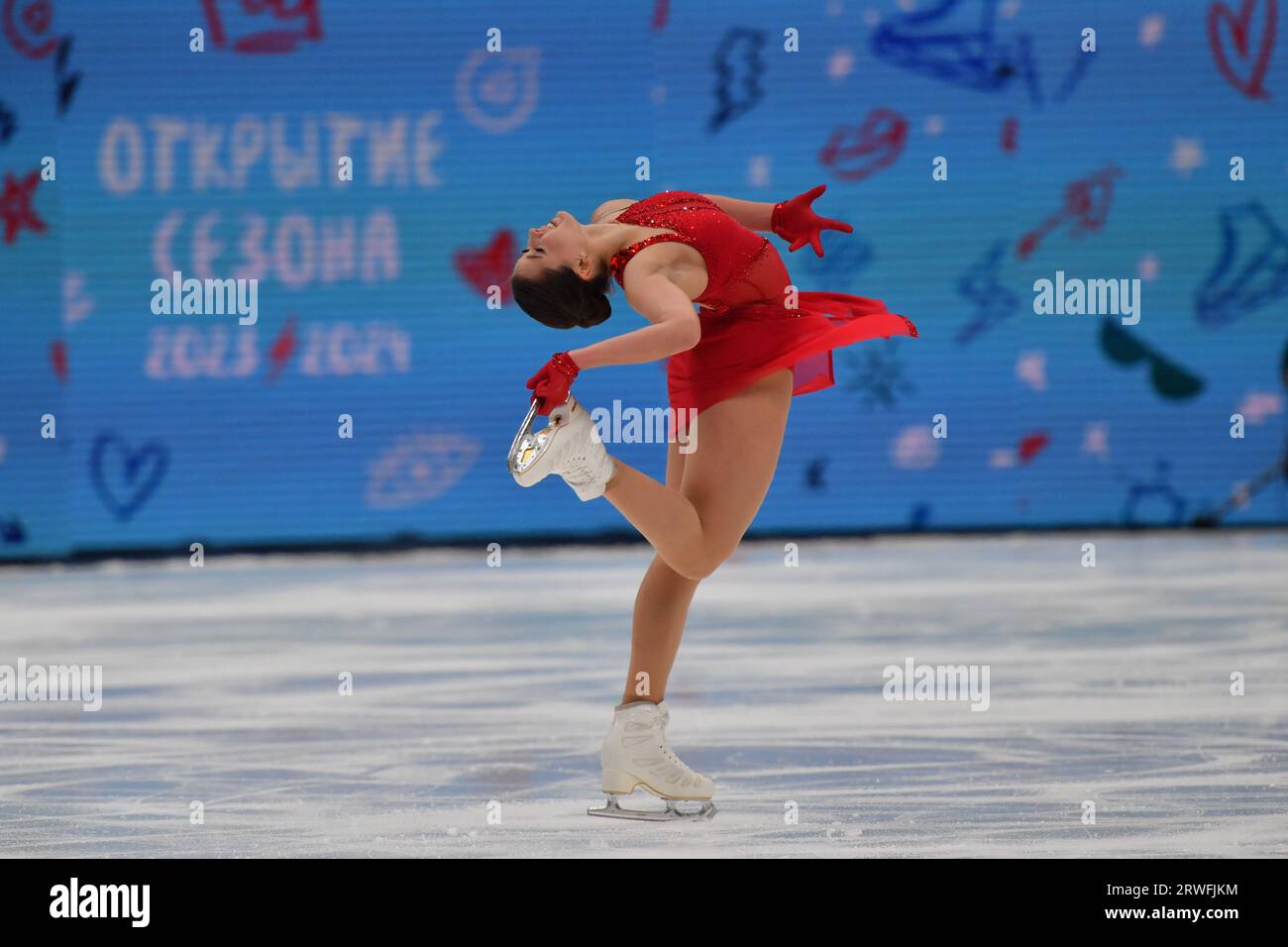 Moscow. Figure skater Kamila Valieva performs a short program in women
