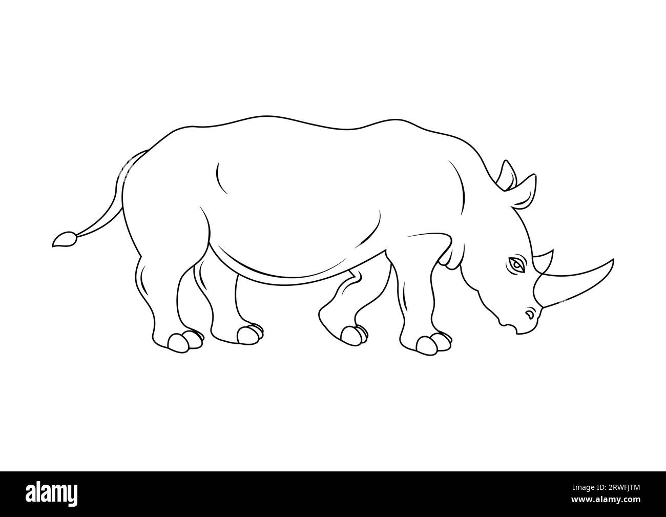 Coloring Page of a Rhinoceros Cartoon Character Vector Stock Vector