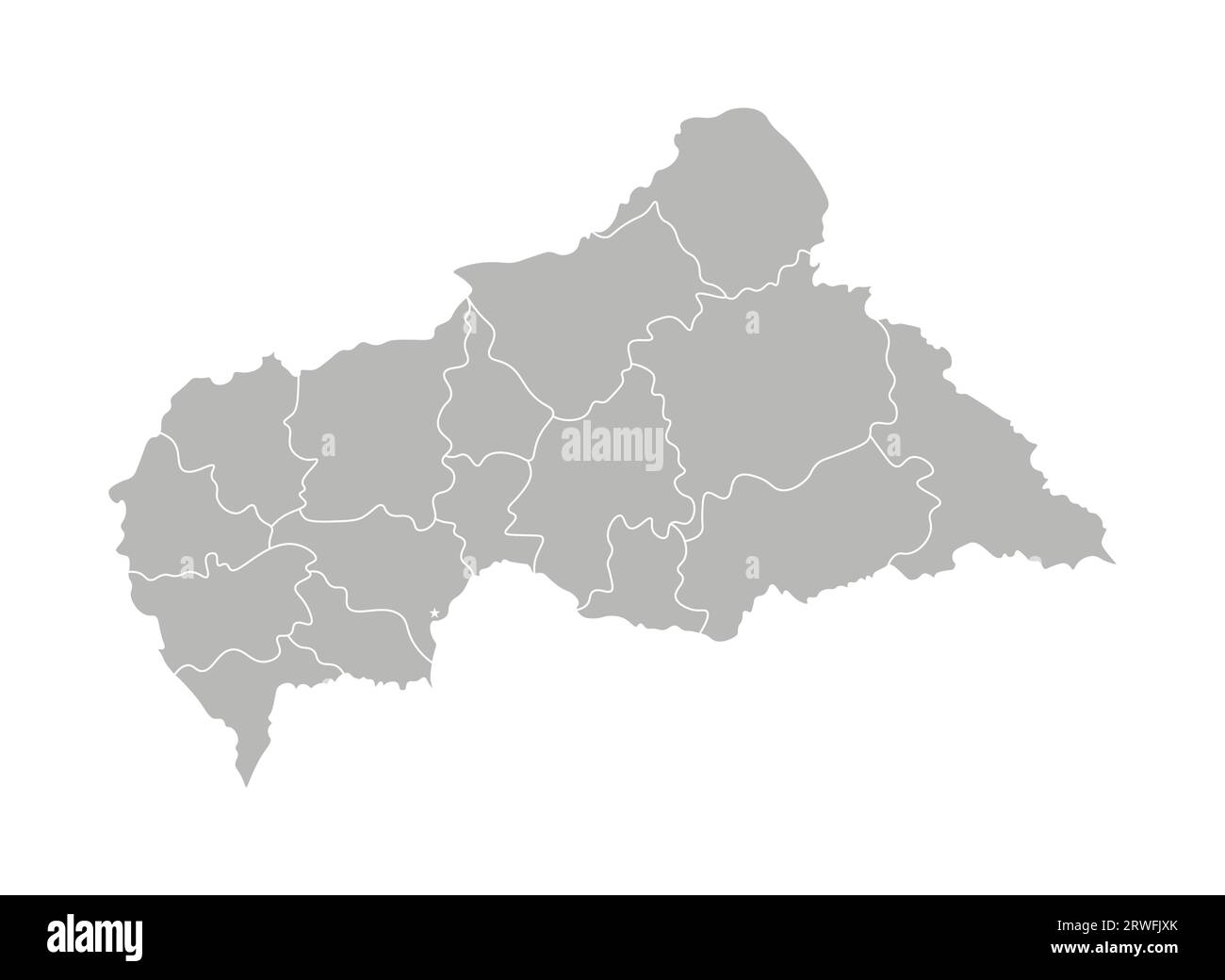 Vector isolated illustration of simplified administrative map of Central African Republic (CAR). Borders of the provinces (regions). Grey silhouettes. Stock Vector