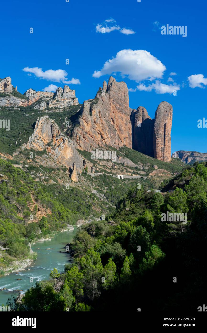 views of the famous mallos de riglos in the province of Huesca, Spain Stock Photo