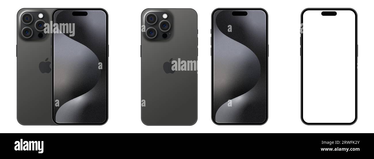Apple iPhone 15 Pro Max Black Titanium. Mockup template isolated on white background Stock Vector