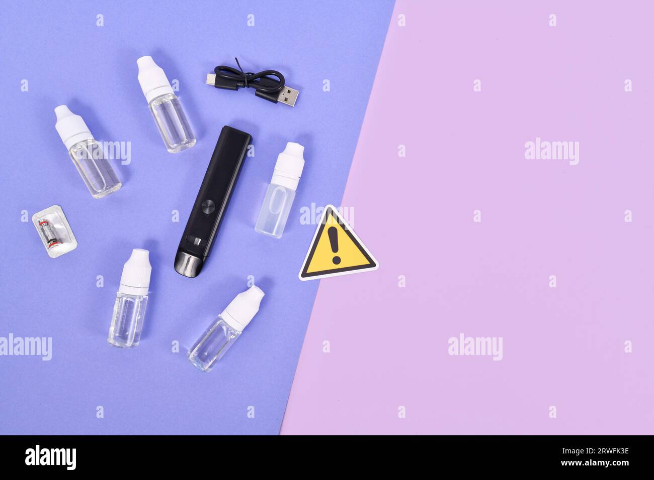 Electronic cigarette, bottles with liquid solutions, charger and