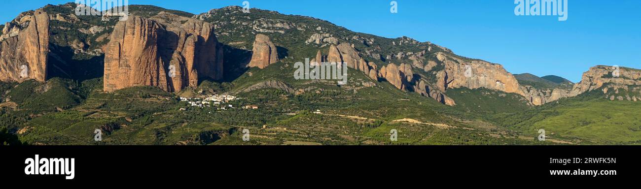 views of the famous mallos de riglos in the province of Huesca, Spain Stock Photo
