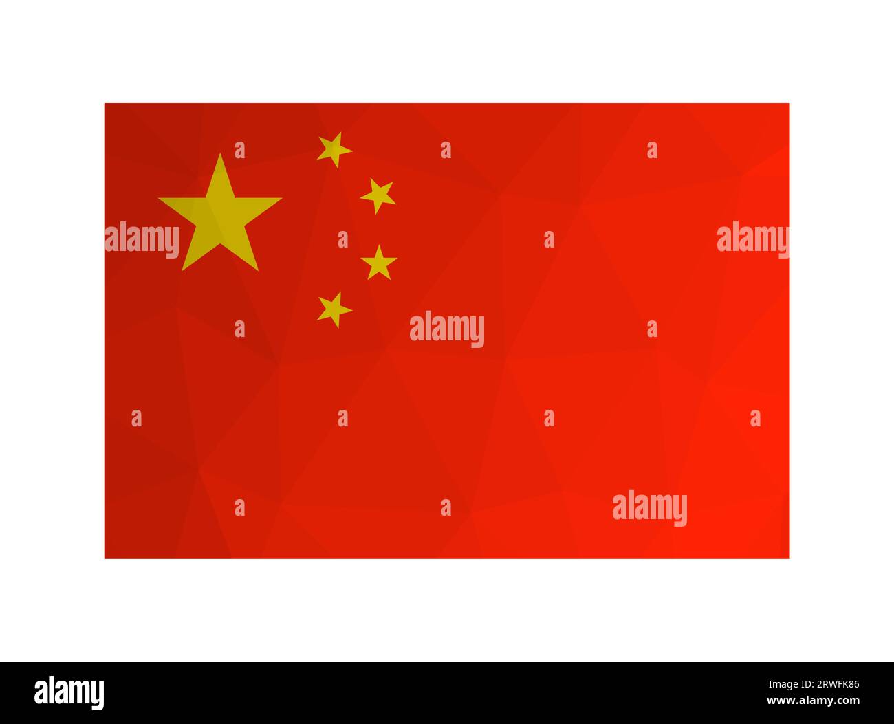 Vector isolated illustration. National chinese Five-star Red flag. Official symbol of People's Republic of China. Creative design in low poly style wi Stock Vector