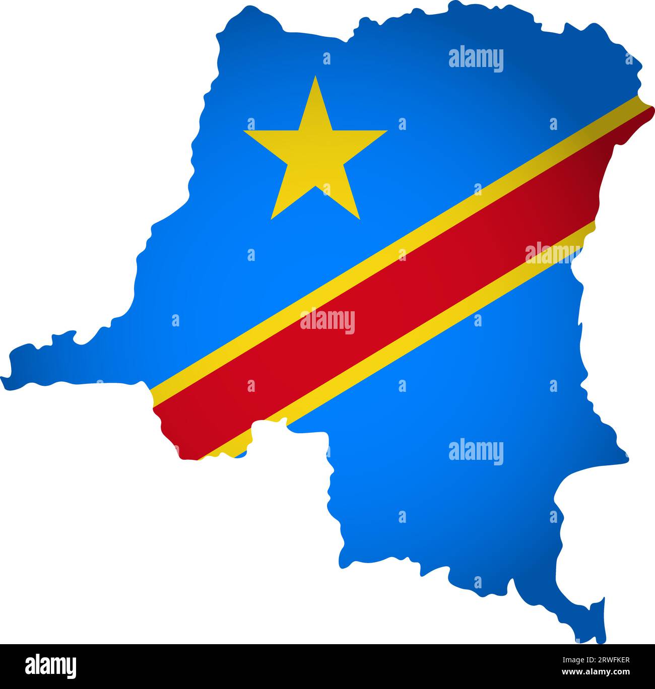 Illustration with national flag with simplified  shape of Democratic Republic of the Congo  map (jpg). Volume shadow on the map Stock Vector