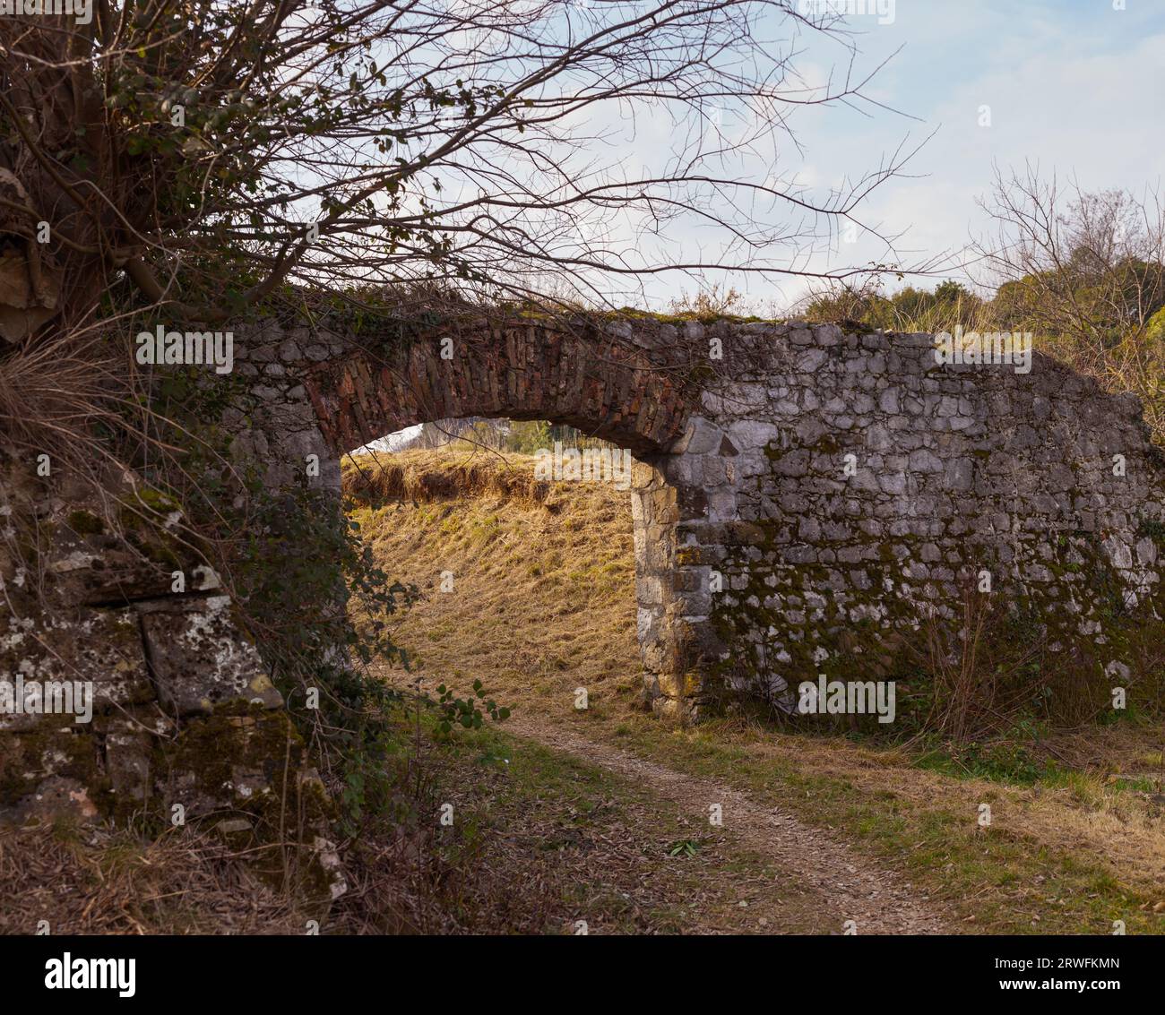 View of the Stone arch of the Ramparts of Palmanova, italy Stock Photo