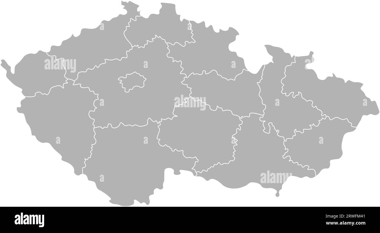 Vector isolated illustration of simplified administrative map of Czech Republic. Borders of the regions. Grey silhouettes, white outline Stock Vector
