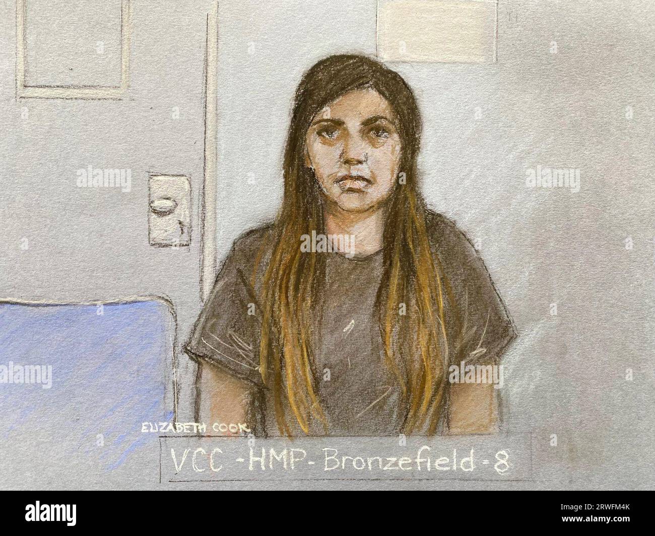 Court artist sketch by Elizabeth Cook of Sara Sharif's stepmother