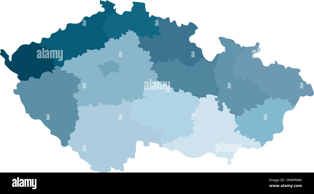 Vector isolated illustration of simplified administrative map of Czech Republic. Borders of the regions. Colorful blue silhouettes Stock Vector