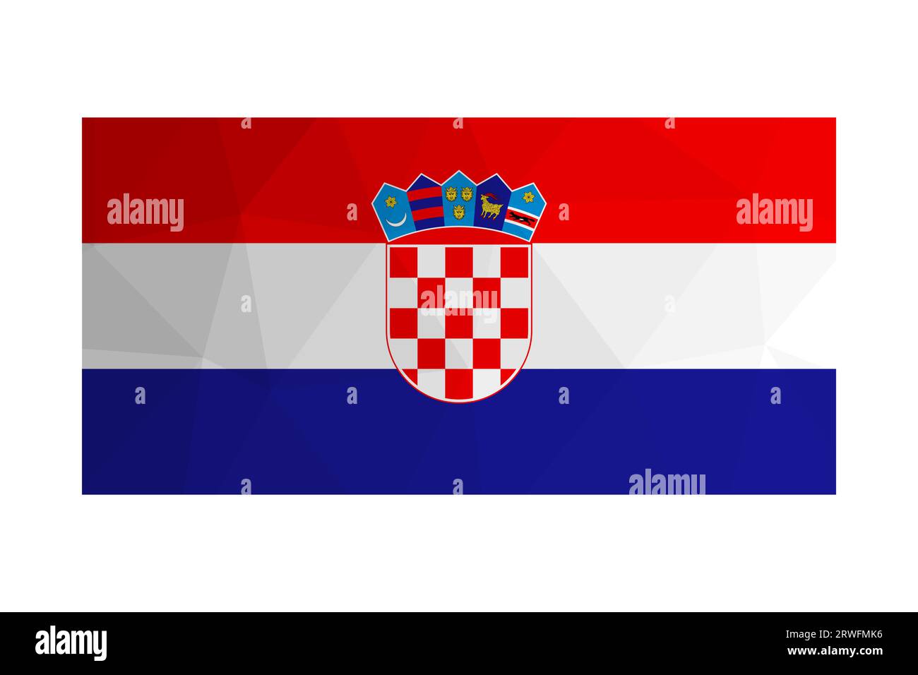 Vector isolated illustration. National Croatian flag with Tricolour (red,white, blue) and coat of arms. Official symbol of Croatia. Creative design in Stock Vector