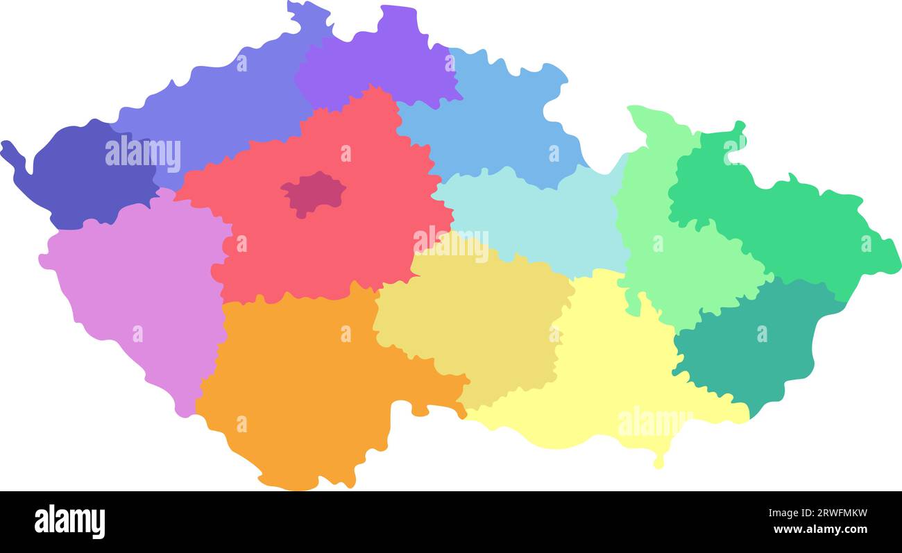 Vector isolated illustration of simplified administrative map of Czech Republic. Borders of the regions. Multi colored silhouettes Stock Vector