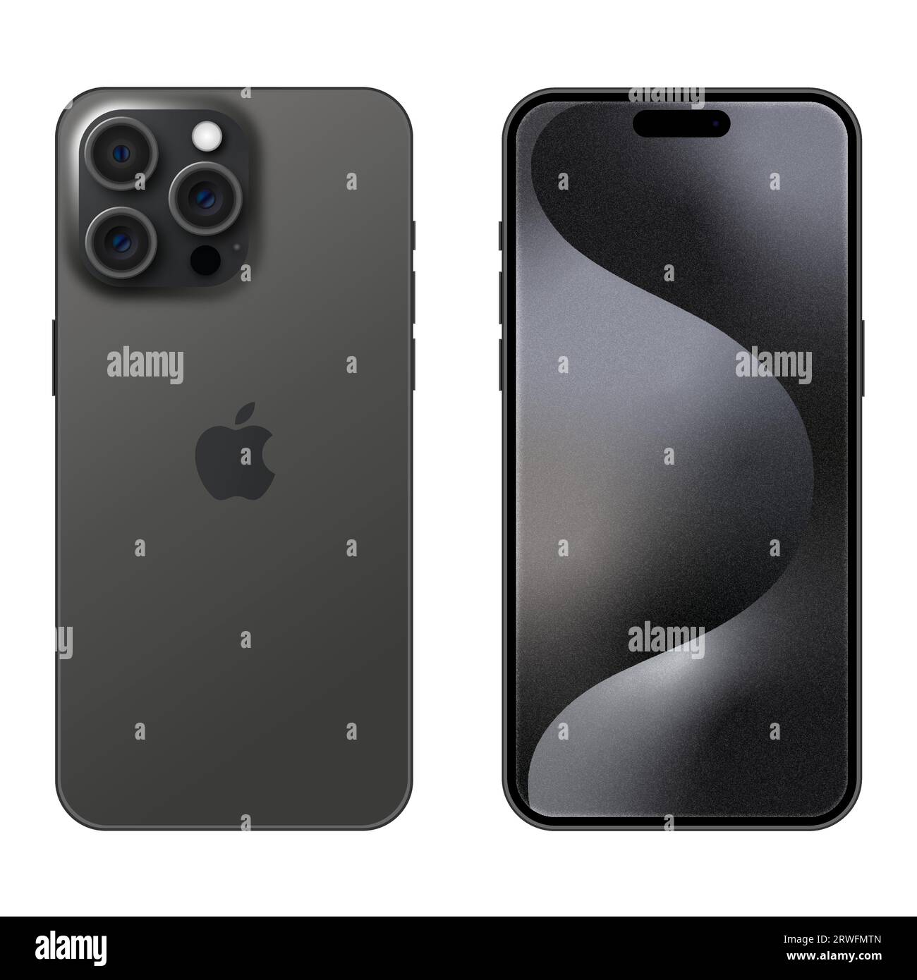 Newly iPhone 15 Pro Max Black Titanium. Front and vack side view