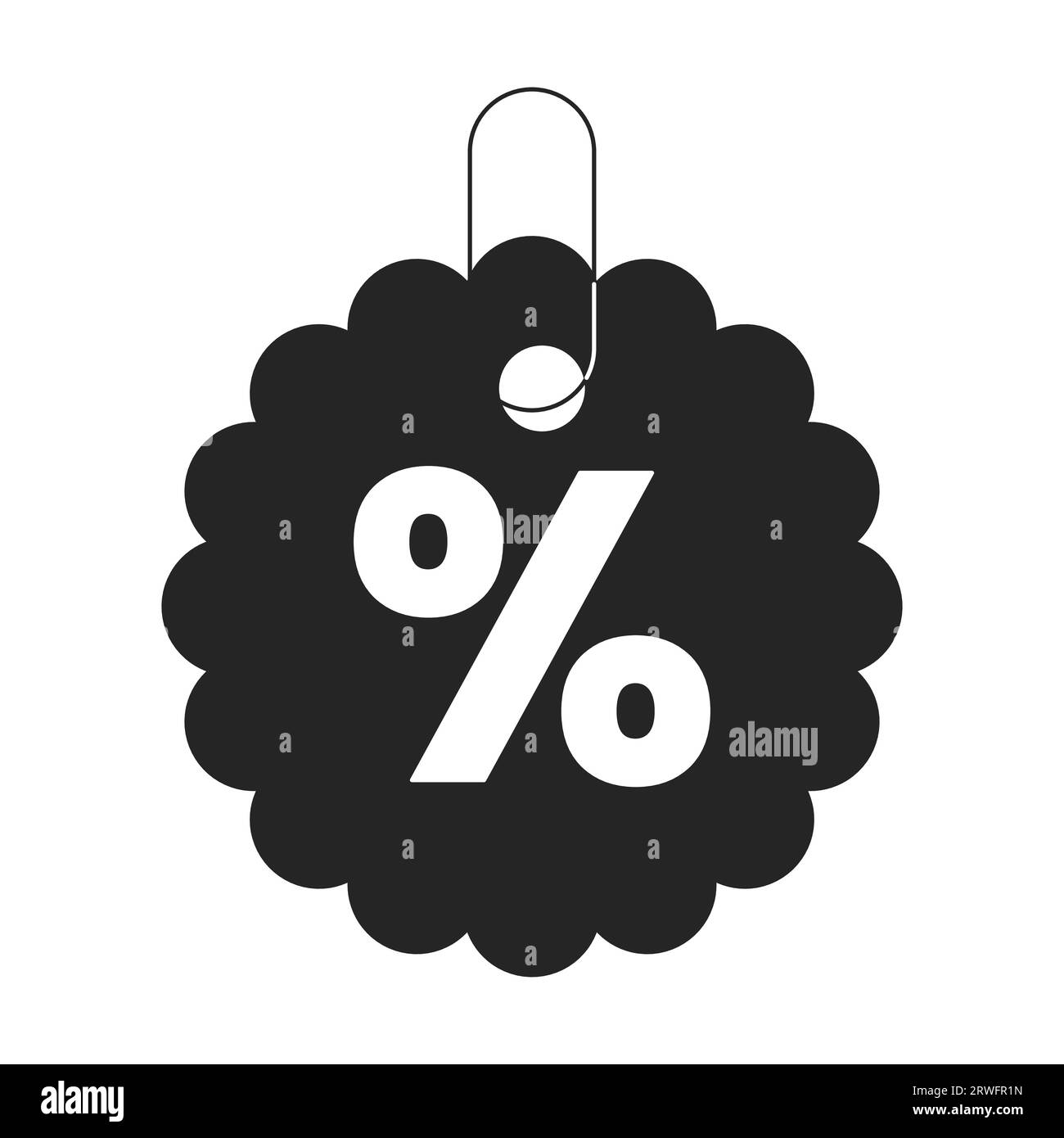 Round wavy edge with percent black and white 2D line cartoon price tag