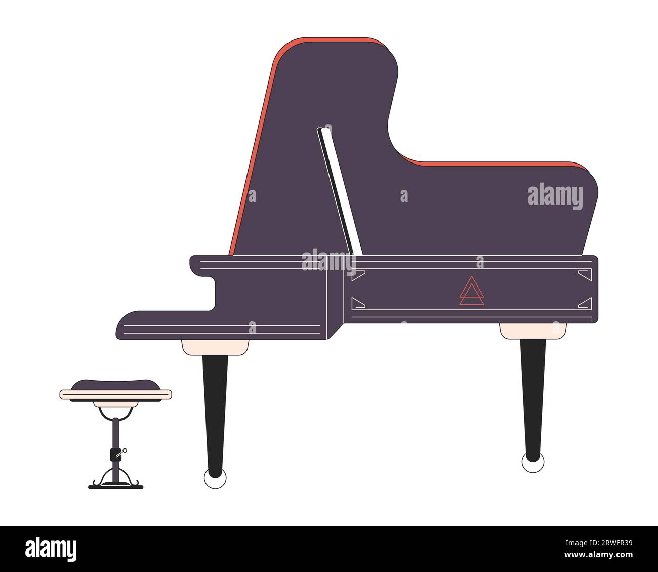 Grand piano with bench 2D linear cartoon object Stock Vector Image ...