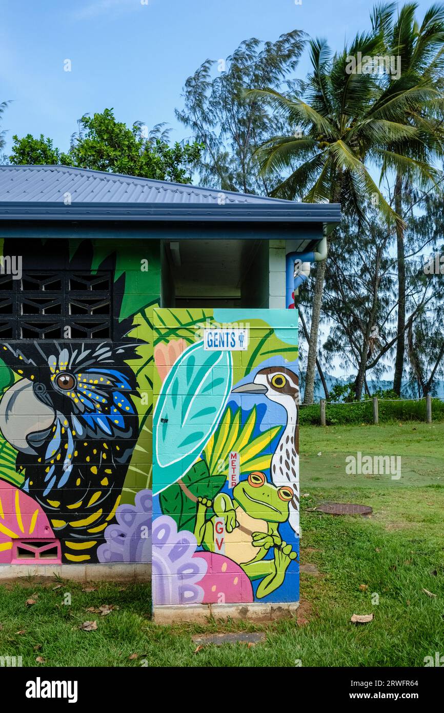 A beautiful mural on public toilets at South Mission Beach, Queensland, Australia Stock Photo