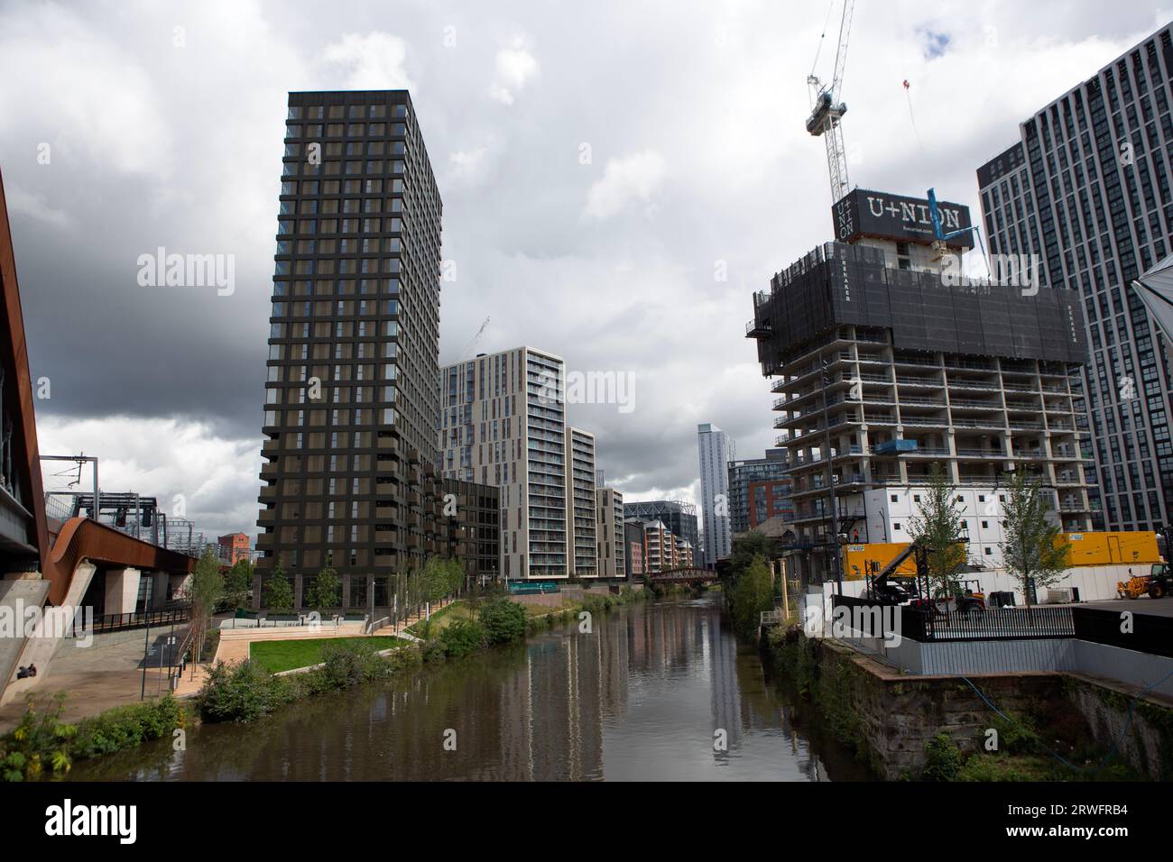 Building work in and around the surrounding areas of Aviva Studios, the home of Factory International, is a landmark new cultural space for Mancherste Stock Photo