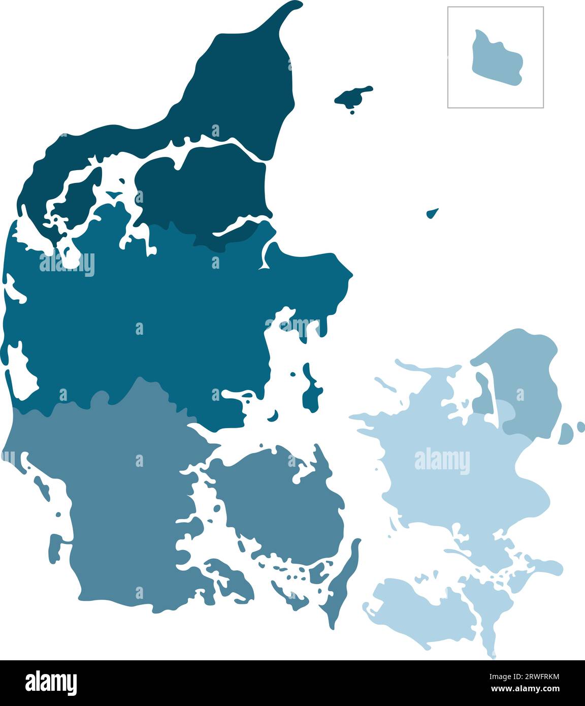 Vector isolated illustration of simplified administrative map of Denmark. Borders of the regions