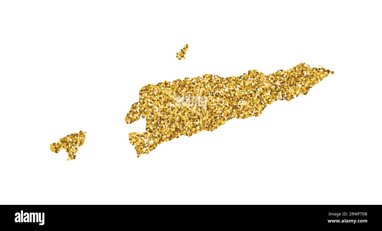Vector isolated illustration with simplified East Timor (Timor-Leste) map. Decorated by shiny gold glitter texture. New Year and Christmas holidays' d Stock Vector