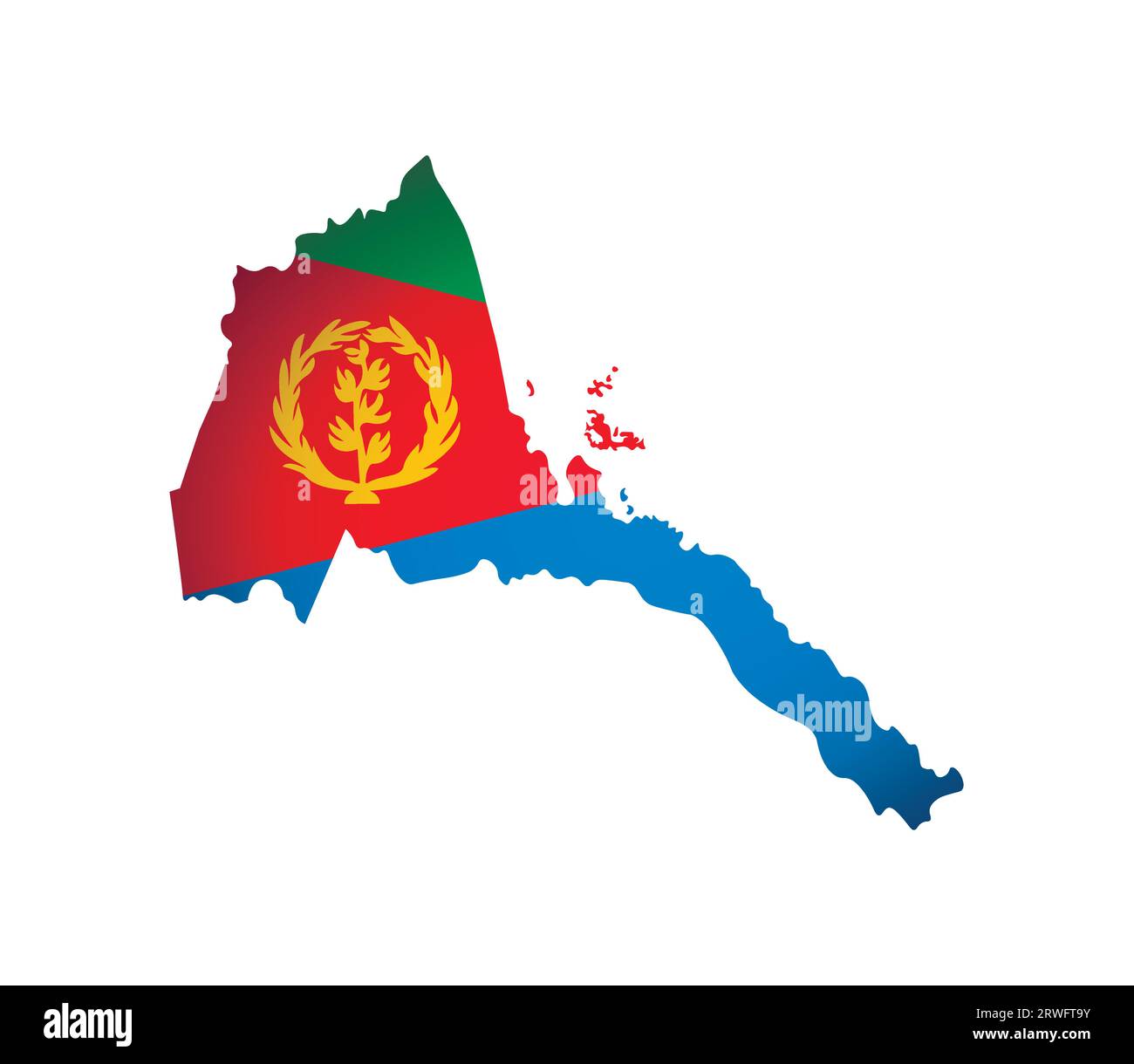 Vector illustration with national flag and map (simplified shape) of Eritrea. Volume shadow on the map. Stock Vector