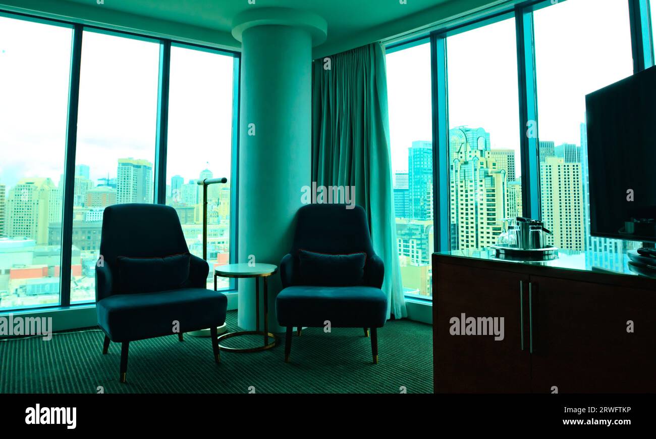 Picture of Expansive, dramatic, panoramic view of a city skyline from the ...