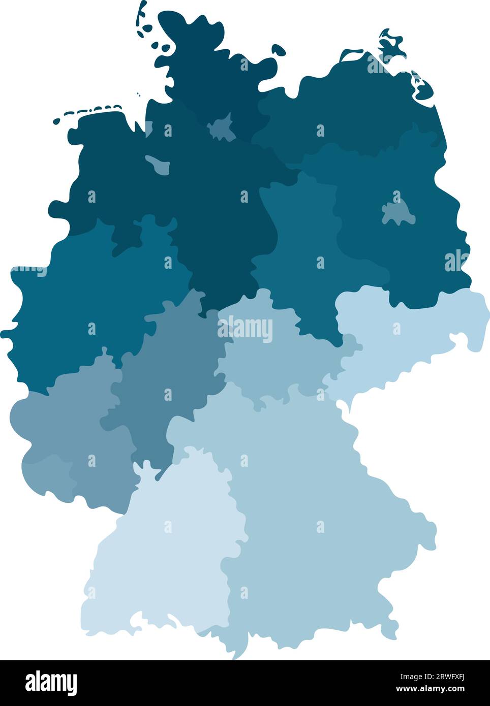 Vector isolated illustration of simplified administrative map of Germany. Borders of the states (regions). Colorful blue silhouettes. White background Stock Vector