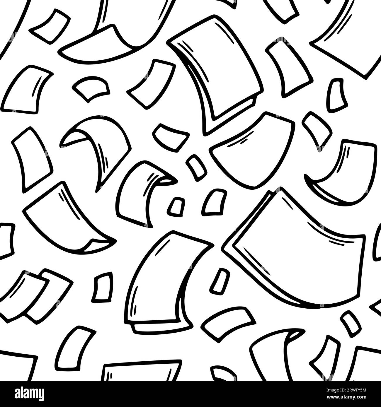 Flying paper sheets seamless pattern in doodle style. Hand drawn blank ...