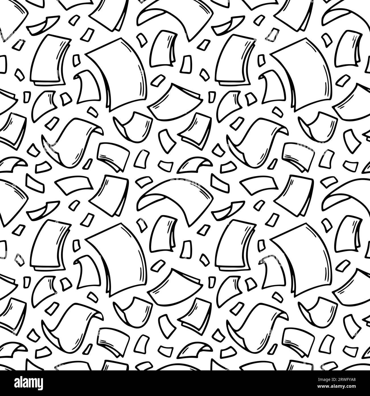 Flying paper sheets seamless pattern in doodle style. Hand drawn blank ...