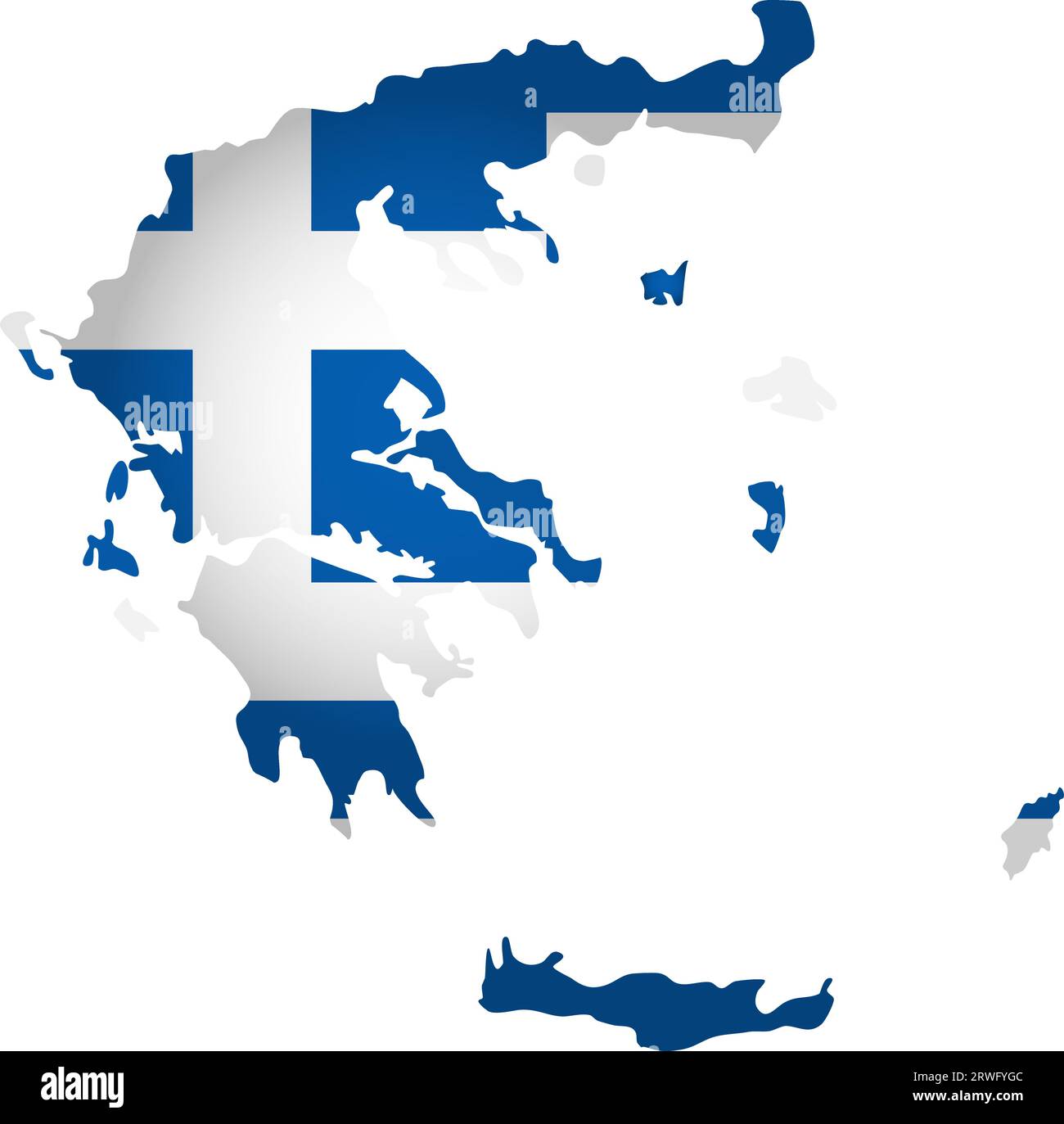 Illustration with Greek national flag with simplified shape of Greece