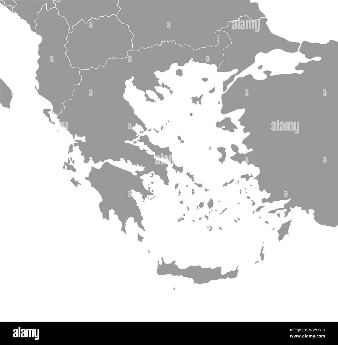 Vector modern illustration. Simplified map of Greece (Hellenic Republic). Border with nearest states (Bulgaria, Turkey, North Macedonia and etc). Whit Stock Vector