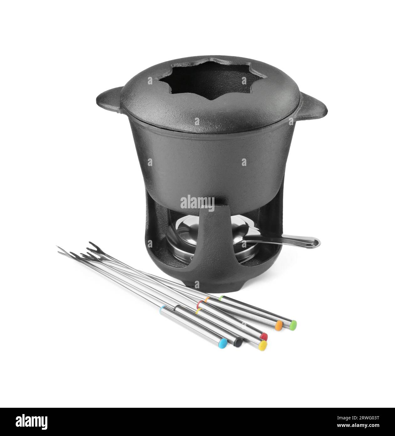 Fondue set isolated on white. Cooking utensils Stock Photo Alamy