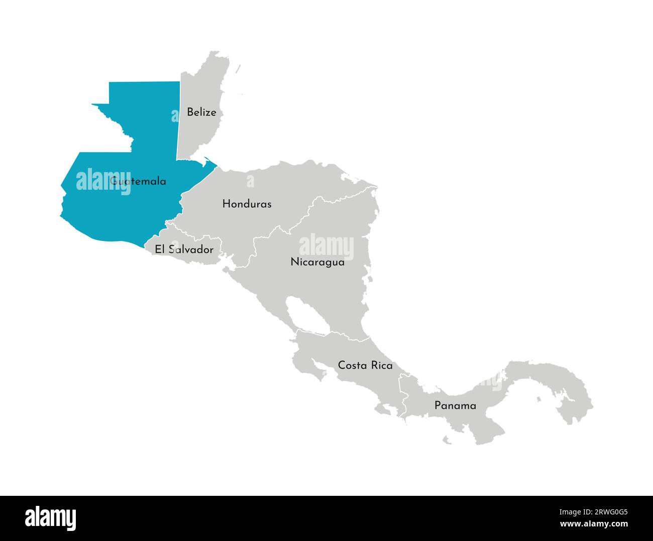 Vector Illustration With Simplified Map Of Central America Region With   Vector Illustration With Simplified Map Of Central America Region With Blue Contour Of Guatemala Grey Silhouettes White Outline Of States Border 2RWG0G5 