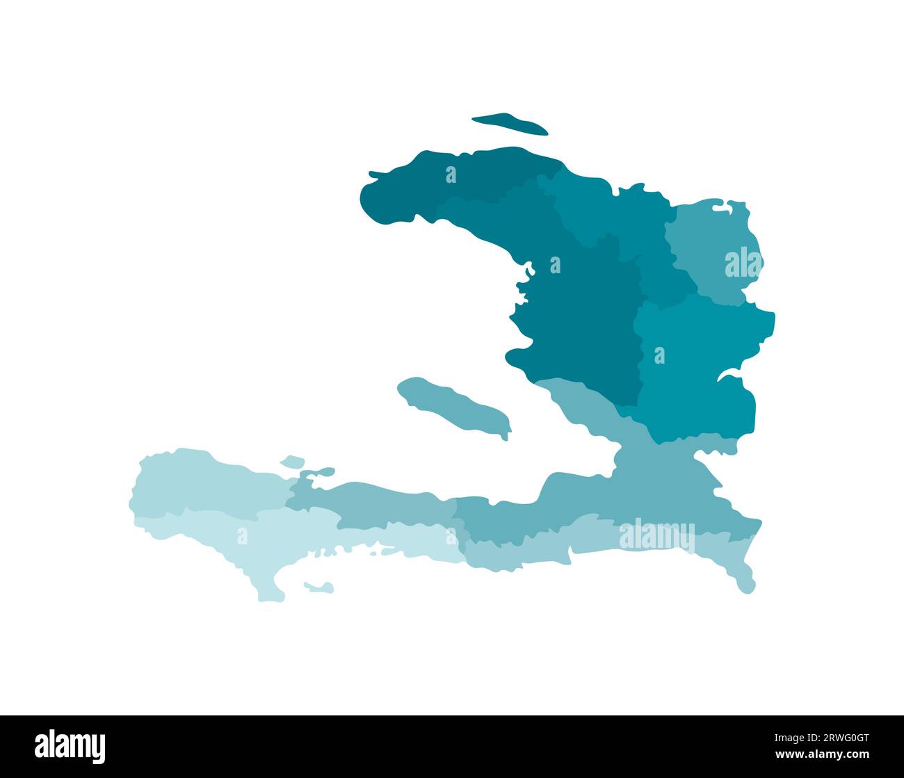 Vector isolated illustration of simplified administrative map of Haiti. Borders of the departments (regions). Colorful blue khaki silhouettes. Stock Vector