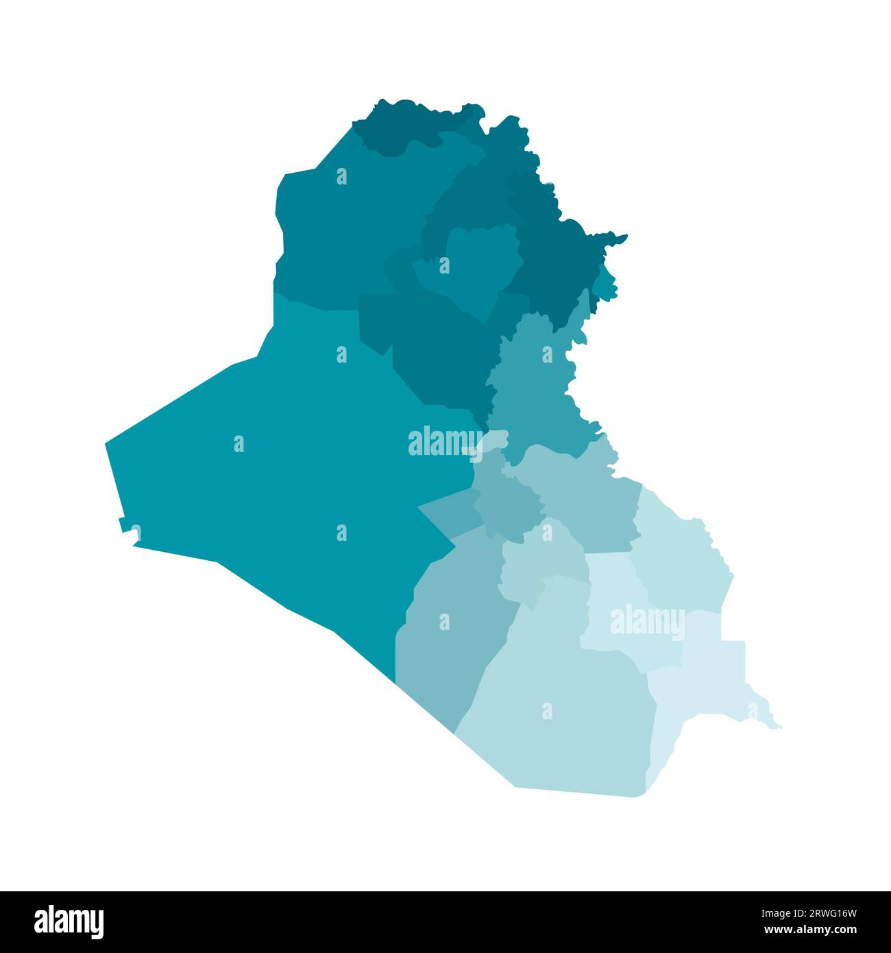 Vector isolated illustration of simplified administrative map of Iraq. Borders of the governorates (regions). Colorful blue khaki silhouettes. Stock Vector