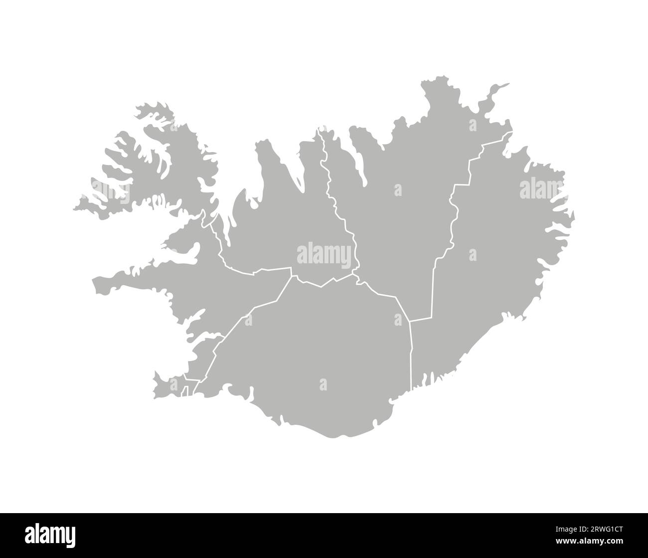 Vector isolated illustration of simplified administrative map of Iceland. Borders of the provinces (regions). Grey silhouettes. White outline. Stock Vector