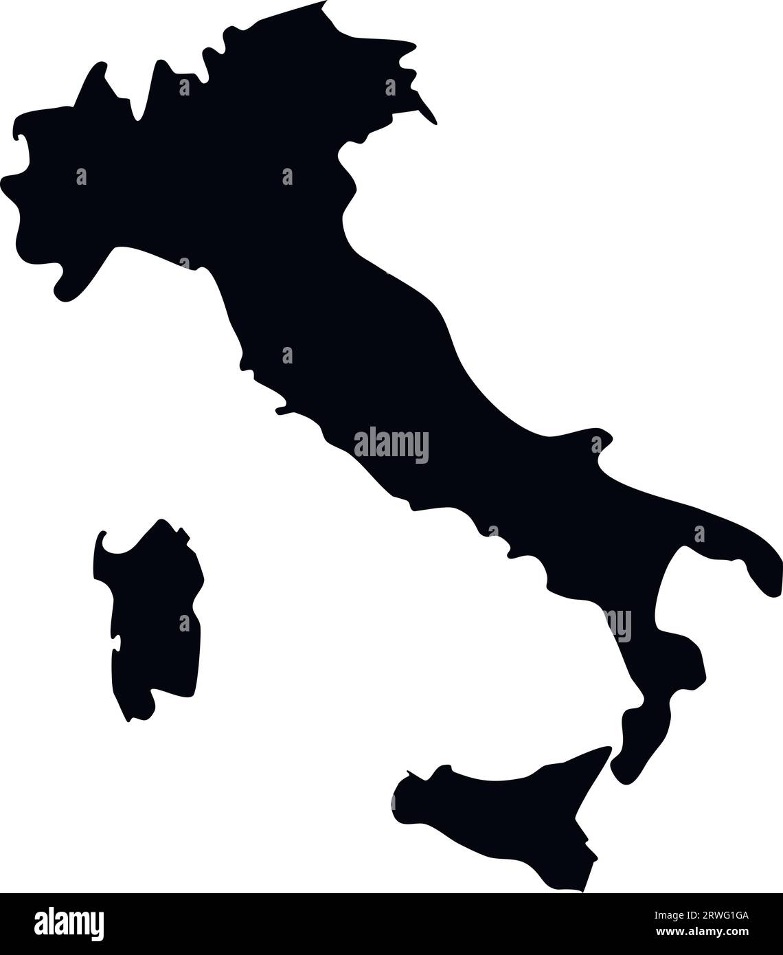 isolated simplified illustration icon with black silhouette of Italy map. White background Stock Vector