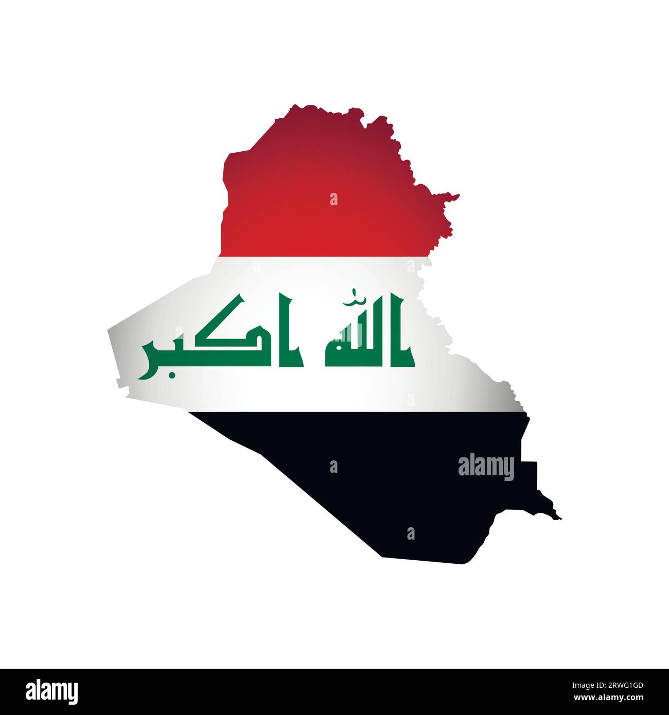 Vector illustration with national flag and map (simplified shape) of Republic of Iraq. Volume shadow on the map. Stock Vector
